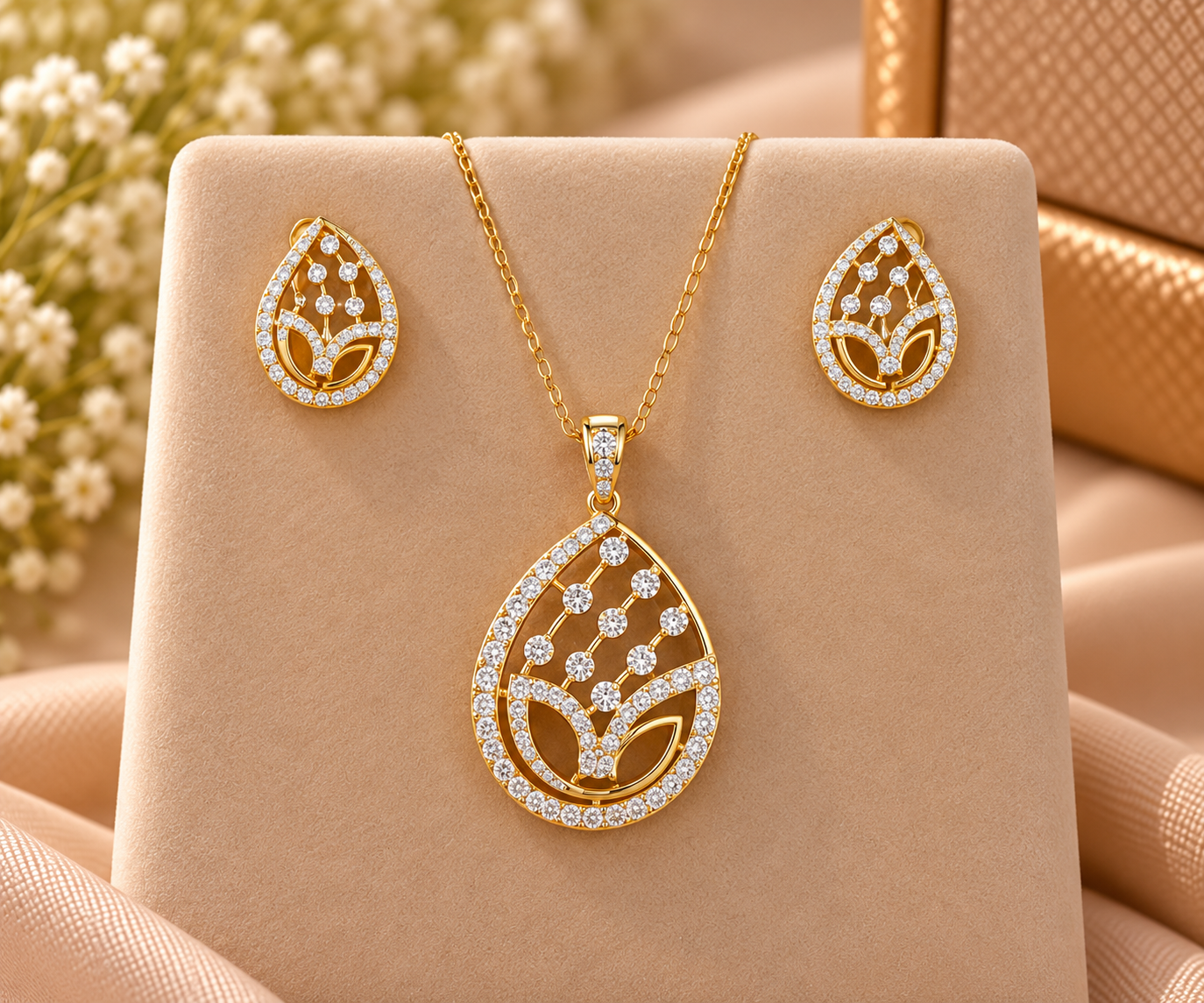 Teardrop Gold and Diamond Jewelry Set